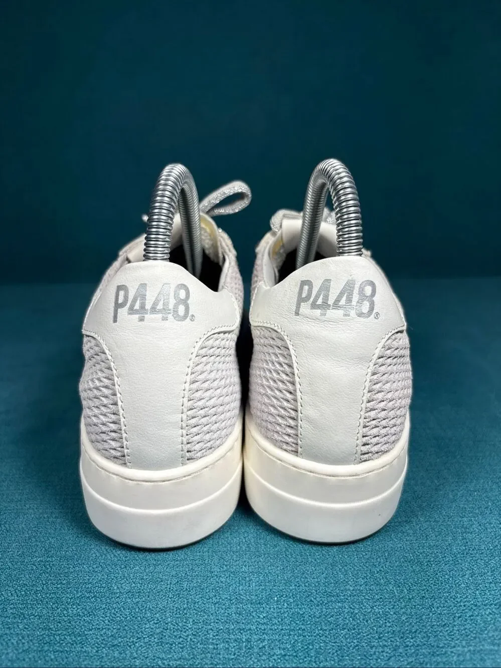 P448 Womens Size 37 EU US 7 White Woven Leather Low Top Platform Sneakers Italy